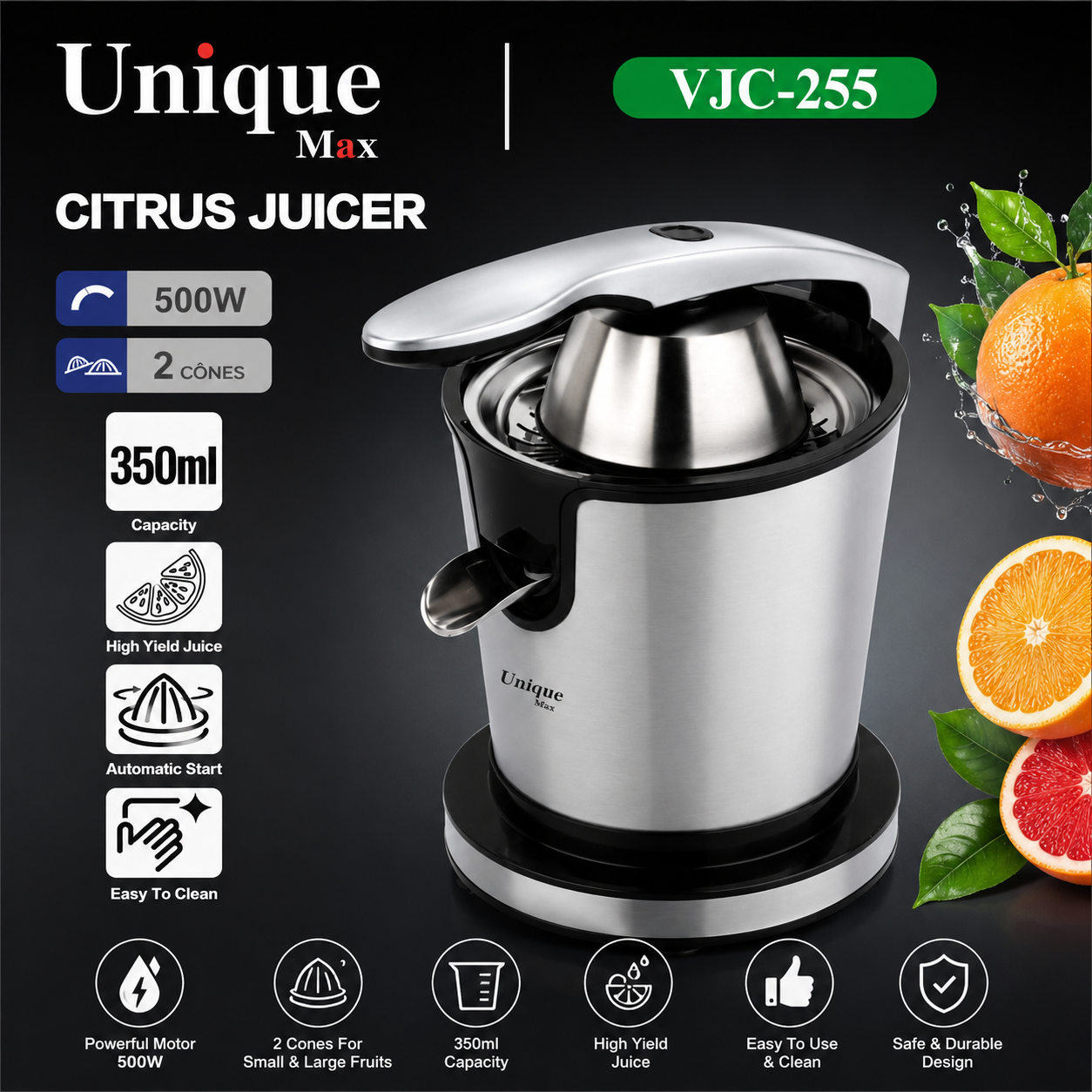 آب مرکبات گیری یونیک مکس VJC-255 | 500 وات با ظرفیت 350 میلی لیتر